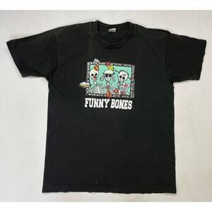 VINTAGE Funny Bones Graphic 1991 T-shirt Men XL Black 90s Single Stitch